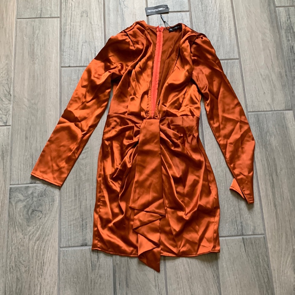 Prettylittlething Satin Long Sleeve Dress - Picture 2 of 8